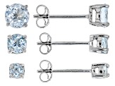 Pre-Owned Blue Topaz Rhodium Over Silver 3 Pairs Stud Earrings Set 1.30ctw