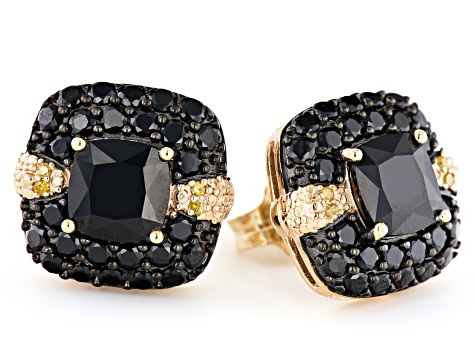 Pre-Owned Black Spinel 18k Yellow Gold Over Silver Stud Earrings 5.24ctw