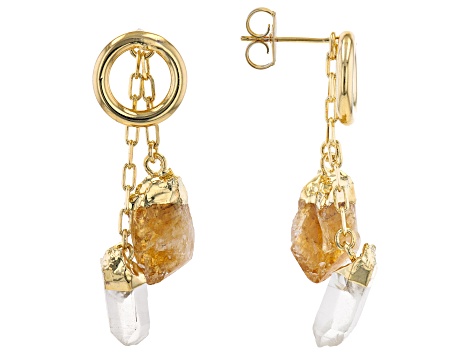 Pre-Owned Citrine & Quartz 18K Yellow Gold Over Brass 3 in 1 Earrings