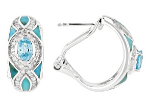 Pre-Owned Blue Turquoise Rhodium Over Sterling Silver Earrings 2.02ctw