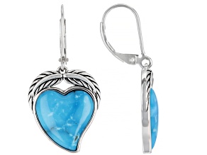 Pre-Owned Heart Shape Blue Kingman Turquoise Rhodium Over Sterling Silver Earrings