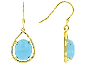 Pre-Owned Blue Oval Sleeping Beauty Turquoise 18k Yellow Gold Over Sterling Silver Dangle Earrings