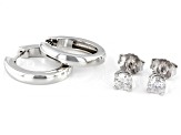 Pre-Owned Moissanite Platineve Hoop And Stud Earring Set Of Two 1.20ctw DEW