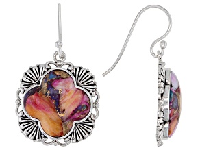 Pre-Owned Blended Turquoise and Purple Spiny Oyster Shell Rhodium Over Sterling Silver Earrings