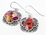 Pre-Owned Blended Turquoise and Purple Spiny Oyster Shell Rhodium Over Sterling Silver Earrings