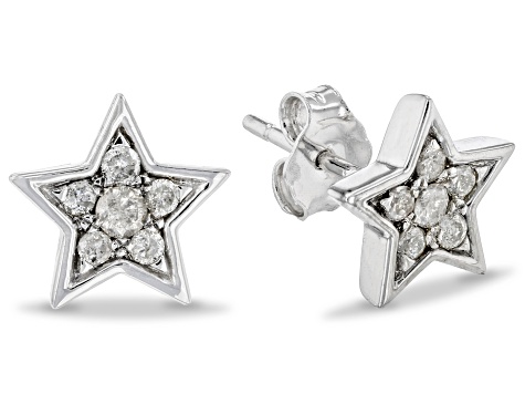 Pre-Owned Enchanted Disney Fine Jewelry Star Earrings White Diamond Rhodium Over Silver 0.25ctw