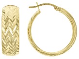 Pre-Owned 10K Yellow Gold 8x25MM Diamond-Cut Chevron Pattern Squared Tube Hoop Earrings