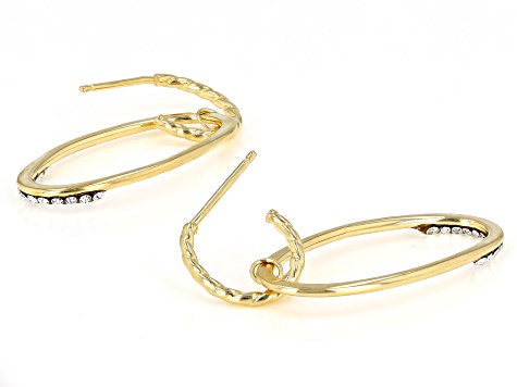Pre-Owned 14K Yellow Gold with Sterling Silver Core Crystal Oval Tube Hoop Earrings