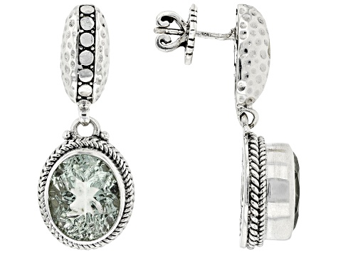 Pre-Owned Green Prasiolite Sterling Silver Dangle Earrings 6.70ctw