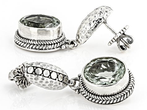 Pre-Owned Green Prasiolite Sterling Silver Dangle Earrings 6.70ctw