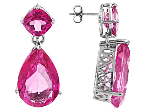 Pre-Owned Pink Topaz Rhodium Over Sterling Silver Dangle Earrings 31.00ctw