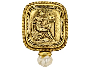 Pre-Owned White Pearl Simulant Gold-Tone Classical Goddess Pin/Pendant