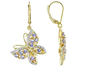 Pre-Owned Blue Tanzanite 18k Yellow Gold Over Sterling Silver Butterfly Earrings 1.04ctw