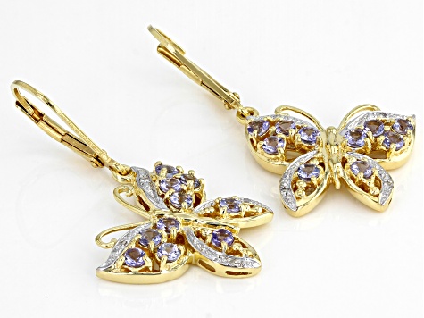 Pre-Owned Blue Tanzanite 18k Yellow Gold Over Sterling Silver Butterfly Earrings 1.04ctw