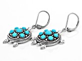 Pre-Owned Blue Sleeping Beauty Turquoise Rhodium Over Sterling Silver Turtle Earrings