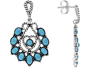 Pre-Owned Blue Sleeping Beauty Turquoise Rhodium Over Sterling Silver Heart Earrings