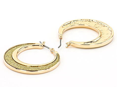 Pre-Owned Gold Tone Shimmer Cuff and Earring Set