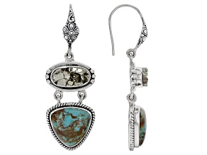 Pre-Owned Turquoise in Matrix And Pyrite Sterling Silver Earrings