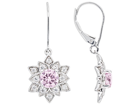 Pre-Owned Pink And White Cubic Zirconia Rhodium Over Sterling Silver Lotus Flower Earrings 3.65ctw