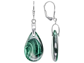 Pre-Owned Green Malachite Rhodium Over Sterling Silver Dangle Earrings