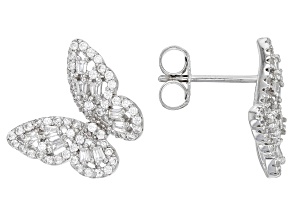 Pre-Owned White Cubic Zirconia Rhodium Over Sterling Silver Butterfly Earrings 1.71ctw