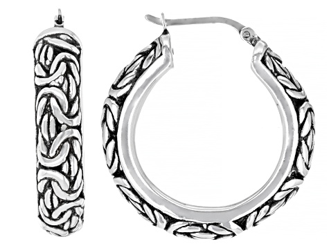 Pre-Owned Oxidized Sterling Silver 6.8mm Woven Design Hoop Earrings