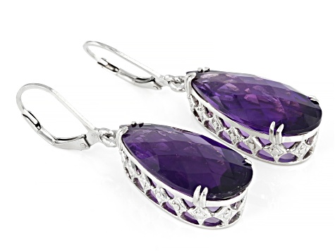 Pre-Owned Purple Amethyst Rhodium Over Sterling Silver Dangle Earrings 16.00ctw