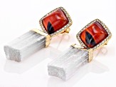 Pre-Owned Selenite, Carnelian and Cubic Zirconia 18K Yellow Gold Over Brass Dangle Earrings