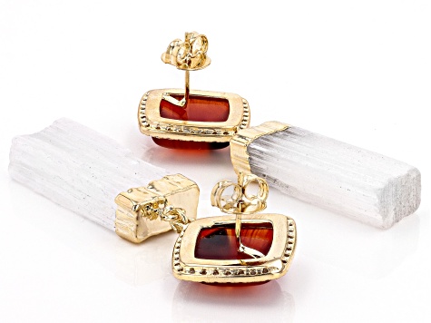 Pre-Owned Selenite, Carnelian and Cubic Zirconia 18K Yellow Gold Over Brass Dangle Earrings