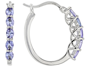 Picture of Pre-Owned Blue Tanzanite Rhodium Over Sterling Silver Hoop Earrings 1.36ctw
