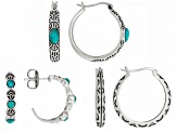 Pre-Owned Blue Turquoise Sterling Silver Set of Three Hoop Earrings