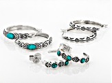 Pre-Owned Blue Turquoise Sterling Silver Set of Three Hoop Earrings