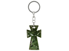 Pre-Owned Connemara Marble Silver Tone Over Brass Celtic Cross Key Chain