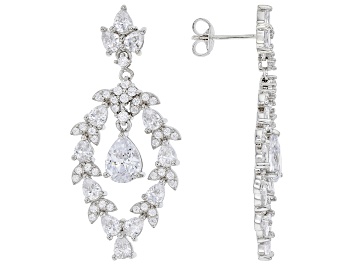 Picture of Pre-Owned White Cubic Zirconia Rhodium Over Sterling Silver Earrings 10.96ctw