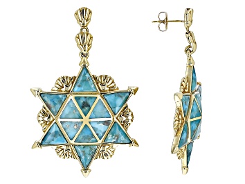 Picture of Pre-Owned Blue Turquoise 18k Yellow Gold Over Brass Star of David Earrings