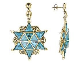 Pre-Owned Blue Turquoise 18k Yellow Gold Over Brass Star of David Earrings