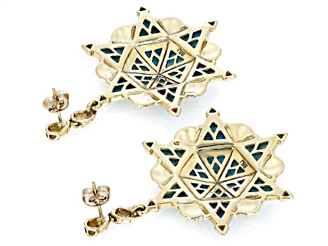Pre-Owned Blue Turquoise 18k Yellow Gold Over Brass Star of David Earrings