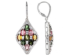Pre-Owned Multicolor Tourmaline Rhodium Over Silver Dangle Earrings 6.75ctw