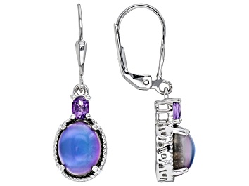 Picture of Pre-Owned Violet Aurora Moonstone Rhodium Over Sterling Silver Dangle Earrings 0.27ctw