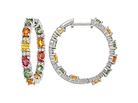 Pre-Owned Multicolor Sapphire Rhodium Over Sterling Silver Hoop Earrings 4.35ctw - PPR185 - Vimarsana News