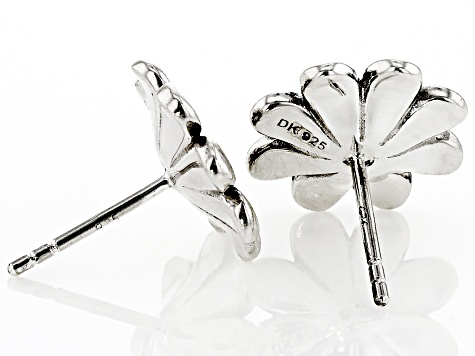 Pre-Owned Rhodium Over Sterling Silver Flower Stud Earrings