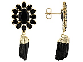 Pre-Owned Tourmaline & Oval Black Glass 18K Yellow Gold Over Brass Earrings