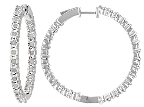 Pre-Owned White Diamond Rhodium Over Sterling Silver Inside-Out Hoop Earrings 1.00ctw
