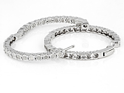 Pre-Owned White Diamond Rhodium Over Sterling Silver Inside-Out Hoop Earrings 1.00ctw