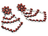 Pre-Owned Mix Shaped Red  Bamboo Coral Sunburst Sterling Silver Earrings