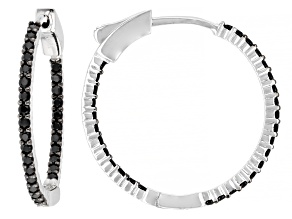 Pre-Owned Black Spinel Rhodium Over Sterling Silver Hoop Earrings 0.99ctw