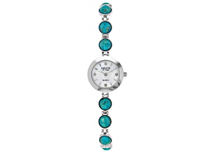 Pre-Owned Blue Turquoise Rhodium Over Brass Watch 0.08ctw