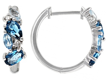 Picture of Pre-Owned London Blue Topaz Rhodium Over 10k White Gold Hoop Earrings 1.29ctw