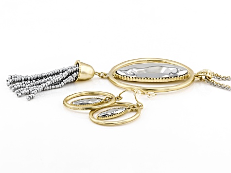 Pre-Owned Silver Tone with Gold Tone Accents Necklace and Earrings Set