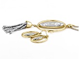 Pre-Owned Silver Tone with Gold Tone Accents Necklace and Earrings Set